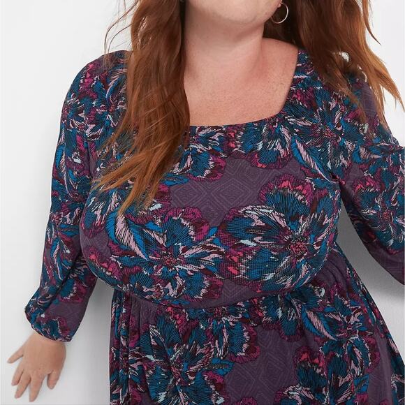Lane Bryant Fantasy Floral 3/4 Sleeve Square Neck Tiered Fit & Flare Dress 26/28 - Picture 3 of 16